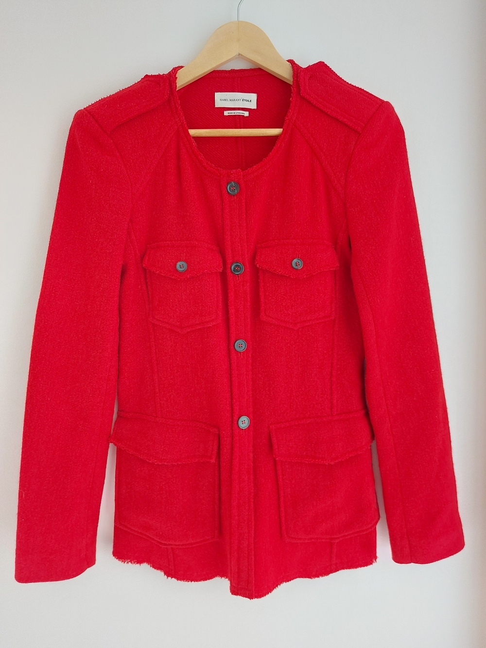Isabel Marant Red Wool Pea Coat with Dark Buttons